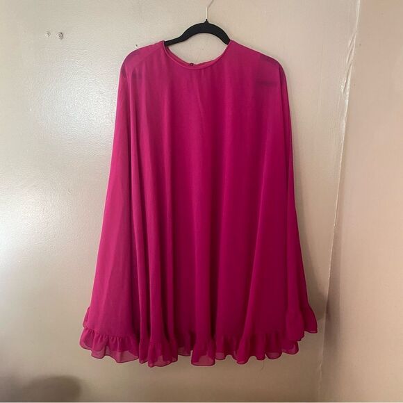 Mac Duggal High Neck Ruffle Hem Cape Mini Dress #55407 fuschia party wedding 10 - Picture 12 of 14
